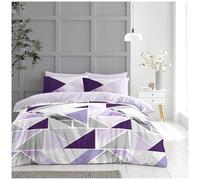 GC GAVENO CAVAILIA Luxury Geometric Shapes Poly Cotton Bedding Double Bed Set, Reversible Diamond Marble Double Quilt Cover With Pillowcases, Purple/Grey