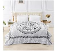 GC GAVENO CAVAILIA Luxury Greek Key Faux Fur Mink Blanket | Modern Geometric Design | Super Soft Fleece Niko Greek | Machine Washable | Grey | 200 x 240 Cm