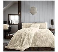 GC GAVENO CAVAILIA Luxury Long Pile Faux Fur Double Duvet Set, Cosy Warm Hug & Snug Thermal Bedding Set Fleece Quilt Cover Wth Pillowcases, Cream