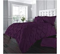 GC GAVENO CAVAILIA Luxury Pintuck Duvet Cover Single, Polycotton Pinch Pleat Bedding Sets, Washable Quilt Covers With Pillow Case Aubergine