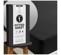 GC GAVENO CAVAILIA Luxury Plain Dyed Deluxe Single Fitted Sheet, Easy Care Breathable Lightweight Single Bed Sheets (25 cm), Non Iron Extra Deep Elasticated Corner Fitted Sheet Single Bed, Black