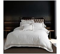 GC GAVENO CAVAILIA Luxury Plain Dyed Duvet Cover, Bordered Striped Polycotton Bedding, King, White/Latte