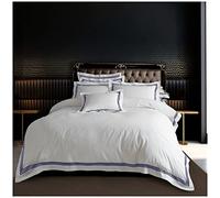 GC GAVENO CAVAILIA Luxury Plain Dyed Duvet Cover, Bordered Striped Polycotton Bedding, King, White/Navy