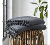 GC GAVENO CAVAILIA Luxury Pom Pom Pure Cotton 550 GSM Hand OR Bath Towels OR Ultra Soft Super Absorbent Bath Sheets, Pack of 2 Bath Sheet, Charcoal