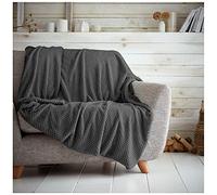 GC GAVENO CAVAILIA Luxury Popcorn Honey Comb Sofa Bed Blanket, Easy Care Super Soft & Warm Fluffy Settee Waffle Throw, Charcoal, 150X200, 651284
