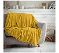 GC GAVENO CAVAILIA Luxury Popcorn Honey Comb Sofa Bed Blanket, Easy Care Super Soft & Warm Fluffy Settee Waffle Throw, Ochre, 130X150, 651109
