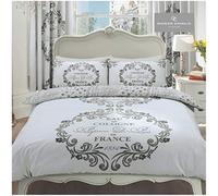 GC GAVENO CAVAILIA Luxury Script Duvet Cover, Reversible Cosy Quilt Bedding Set, Premium Bedroom Accessory, Silver, Double, Polycotton