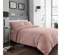 GC GAVENO CAVAILIA Luxury Stripe Duvet Cover Quilt Set, Easy Care Super Soft Textured Seer Sucker Bedding, King, Blush Pink-Polycotton