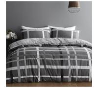 GC GAVENO CAVAILIA Luxury Striped Check King Size Duvet Cover Sets With Matching Pillowcases, Reversible Soft Grey Plaid Bedding Sets King Size