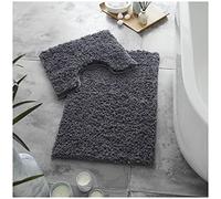 GC GAVENO CAVAILIA Luxury Super Soft 2 Piece Zero Twist Bath Mat Pedestal Set Non Slip, Extra Absorbent 100% Polyester Bathroom Toilet Rug, Regular (50x80, 50x40 cm), Charcoal