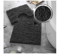 GC GAVENO CAVAILIA Luxury Super Soft 2 Piece Zero Twist Bath Mat Pedestal Set Non Slip, Extra Absorbent 100% Polyester Bathroom Toilet Rug, Regular (50x80, 50x40 cm), Black