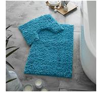 GC GAVENO CAVAILIA Luxury Super Soft 2 Piece Zero Twist Bath Mat Pedestal Set Non Slip, Extra Absorbent 100% Polyester Bathroom Toilet Rug, Regular (50x80, 50x40 cm), Turquoise