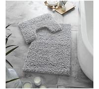 GC GAVENO CAVAILIA Luxury Super Soft 2 Piece Zero Twist Bath Mat Pedestal Set Non Slip, Extra Absorbent 100% Polyester Bathroom Toilet Rug, Regular (50x80, 50x40 cm), Grey