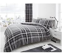 GC GAVENO CAVAILIA Luxury Tartan Check Reversible Super King Size Duvet Cover, Super Soft Checkered Bedding Geometric Quilt Bed Set, Grey