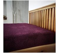 GC GAVENO CAVAILIA Luxury Teddy Plain Fitted, Easy Care Soft Linen Thermal Warm Fluffy Bed Sheet, Double size, Aubergine, Polyester