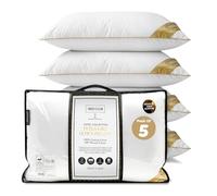 GC GAVENO CAVAILIA Medium Support Pillow 5Pack With 100% Cotton Cover | Bounce-Back Neck Support Bed Pillows Standard Size Single Pillow | Hotel Quality Pillows For Back Pain & Side Sleepers, 74x48cm