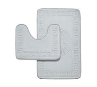 GC GAVENO CAVAILIA Memory Foam Bath Mat Non Slip - Extra Soft Highly Water Absorbent Bathroom Mat Sets 2 Piece - Greek Toilet Rug (50 x 80 cm) & Pedestal Set (50 x 40 cm) - Washable - Grey