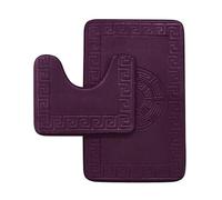 GC GAVENO CAVAILIA Memory Foam Bath Mat Non Slip - Extra Soft Highly Water Absorbent Bathroom Mat Sets 2 Piece - Greek Toilet Rug (50 x 80 cm) & Pedestal Set (50 x 40 cm) - Washable - Purple