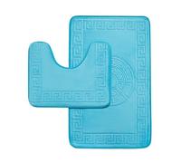 GC GAVENO CAVAILIA Memory Foam Bath Mat Non Slip - Extra Soft Highly Water Absorbent Bathroom Mat Sets 2 Piece - Greek Toilet Rug (50 x 80 cm) & Pedestal Set (50 x 40 cm) - Washable - Aqua