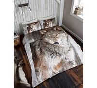 GC GAVENO CAVAILIA Microfiber Double Bedding Set - 3D Wolf Duvet Cover with Pillowcases - Animal Printed Double Quilt Cover Bed Linen(200x200 cm) - Hypoallergenic Comforter Cover & All Season