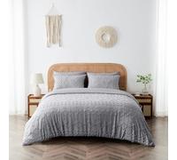 GC GAVENO CAVAILIA Microfiber Duvet Cover Set Double (200 x 200) Cm | 3PCS Geometric Stitch Bedding Sets Embossed Grey Duvet Set Double Bed | Reversible Quilt Cover Bed Set