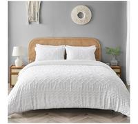 GC GAVENO CAVAILIA Microfiber Duvet Cover Set Double (200 x 200) Cm | 3PCS Geometric Stitch Bedding Sets Embossed White Duvet Set Double Bed | Reversible Quilt Cover Bed Set