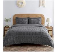 GC GAVENO CAVAILIA Microfiber Duvet Cover Set Double (200 x 200) Cm | 3PCS Geometric Stitch Bedding Sets Embossed Duvet Cover Double Bed | Reversible Quilt Cover Bed Set, Charcoal