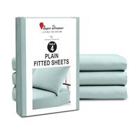 GC GAVENO CAVAILIA Microfiber Fitted Sheet Double - 4 Pack Plain Bed Sheets - Deep Pocket 10 inch (25cm) - Shrinkage, Fade & Wrinkle Resistant Bottom Sheet, Fit to Mattress (137x193 cm) - Duck Egg