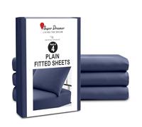 GC GAVENO CAVAILIA Microfiber Fitted Sheet Double - 4 Pack Plain Bed Sheets - Deep Pocket 10 inch (25cm) - Shrinkage, Fade & Wrinkle Resistant Bottom Sheet Washable Fit to Mattress (137x193 cm) - Navy