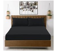 GC GAVENO CAVAILIA Microfiber Fitted Sheet Double - Plain Bed Sheets - Deep Pocket 10 inch (25cm) - Shrinkage, Fade & Wrinkle Resistant Bottom Sheet, Black to Mattress (137x193 cm) - Machine Washable