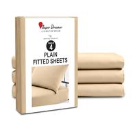GC GAVENO CAVAILIA Microfiber Fitted Sheet Single - 4 Pack Plain Bed Sheets - Deep Pocket 10 inch (25cm) - Shrinkage, Fade & Wrinkle Resistant Bottom Sheet Washable Fit to Mattress (91x190 cm) - Beige