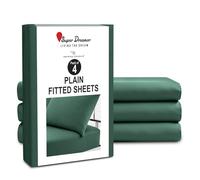 GC GAVENO CAVAILIA Microfiber Fitted Sheet Single - 4 Pack Plain Bed Sheets - Deep Pocket 10 inch (25cm) - Shrinkage, Fade & Wrinkle Resistant Bottom Sheet, Fit to Mattress (91x190 cm) - Dark Green