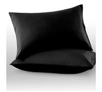 GC GAVENO CAVAILIA Microfiber Pillow Cases 2 Pack - Plain Dyed Housewife Pillowcases - Black - (74x48 cm)