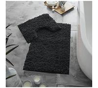 GC GAVENO CAVAILIA Microfibre Bath Mats Sets For Bathroom 2 Piece - Pedestal Set Non Slip Quick Drying Shower Bath Mat, Water Absorbent Washable Toilet Rug - Black