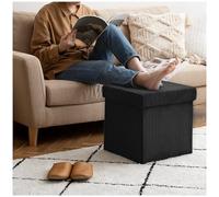 GC GAVENO CAVAILIA Ottoman Storage Box for Living Room | Toys, Clothes, Boucle Stool With Lid | Square Foldable Storage Box Footstool Storage Bench (38x38x38 cm) - Black