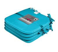 GC GAVENO CAVAILIA Pack of 4 Chair Pads Office Garden Chair 38X38 Cm - Indoor Outdoor Removable Cover Square Seat Pads For Dining Chairs - Patio Kitchen Cushion Pads With Ties, Teal