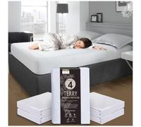 GC GAVENO CAVAILIA Pack of 4 Waterproof Mattress Protector - Terry Towelling Double Mattress Protector Fitted Sheet (190 x 137cm) - Breathable 30cm Deep Mattress Protectors - White