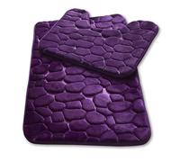 GC GAVENO CAVAILIA Pebble Stone Bath Mat Non Slip | 2Piece Memory Foam Bath Mat Set Washable Rug Super Absorbent Shower Pedestal Mat | Quick Dry Bathroom Toilet Mat Sets BathMat, Purple
