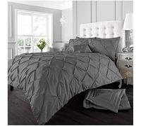 GC GAVENO CAVAILIA Pinch Pleat Duvet Cover Sets, Pintuck Bedding Set With Matching Pillowcases, Super King Bed Set Charcoal