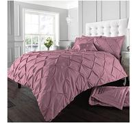 GC GAVENO CAVAILIA Pinch Pleat Pintuck Duvet Cover King Size- Reversible Bed Set With Pillow Cases 2 Pack- Polycotton Fabric Quilt Cover- Soft Pink