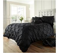 GC GAVENO CAVAILIA Pinch Pleated Double Bedding Set, Diamond Pleat Pintuck Comforter Cover, Soft Polycotton & Breathale Quilt Cover, Black