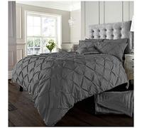 GC GAVENO CAVAILIA Pinch Pleated Double Bedding Set, Diamond Pleat Pintuck Comforter Cover, Soft Polycotton & Breathale Quilt Cover, Charcoal