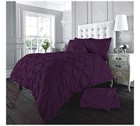 GC GAVENO CAVAILIA Pinch Pleated Double Bedding Set, Diamond Pleat Pintuck Comforter Cover, Soft Polycotton & Breathale Quilt Cover, Aubergine