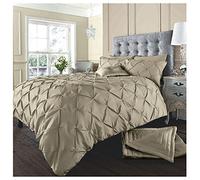 GC GAVENO CAVAILIA Pinch Pleated Double Bedding Set, Diamond Pleat Pintuck Comforter Cover, Soft Polycotton & Breathale Quilt Cover, Latte