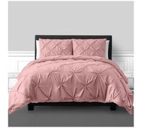 GC GAVENO CAVAILIA Pinch Pleated Double Bedding Set, Diamond Pleat Pintuck Comforter Cover, Soft Polycotton & Breathale Quilt Cover, Soft Pink