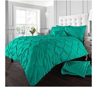 GC GAVENO CAVAILIA Pintuck Duvet Cover Double- Geometric Pinch Pleated Quilt Cover Set- Polycotton Diamond Bedding & Linen- Deep Teal