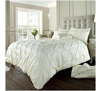 GC GAVENO CAVAILIA Pintuck Duvet Cover Double- Geometric Pinch Pleated Quilt Cover Set- Polycotton Diamond Bedding & Linen- Cream