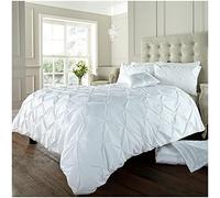 GC GAVENO CAVAILIA Pintuck Duvet Cover Double- Geometric Pinch Pleated Quilt Cover Set- Polycotton Diamond Bedding & Linen- White
