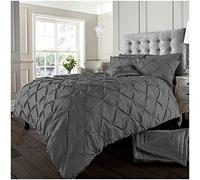 GC GAVENO CAVAILIA Pintuck Duvet Cover, Polycotton Pleated Bedding Bed Set, Charcoal, Double