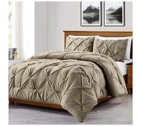 GC GAVENO CAVAILIA Pintuck Duvet Cover Single | Pinch Pleated Quilt Bed Covers Set With Matching Pillowcase | Polycotton Cosy Diamond Bed Linen Set | Latte